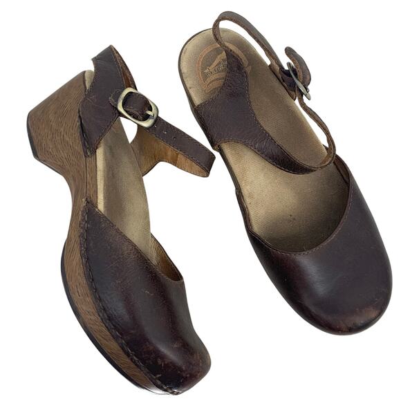 Dansko Women's Sam Full Grain Teak Vintage Heeled Brown Clog Shoes Size 7.5 - Picture 1 of 8